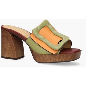Noa Harmon - Eden - Slippers - Oranje/Groen - Imitatieleer - Houten Hak