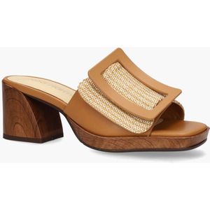 Noa Harmon - Eden - Slippers - Bruin - Imitatieleer - Houten Blokhak 6 cm