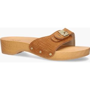 Scholl - Pescura Heel - Slippers - Cognackleurig - Printsuède - Houten Hak