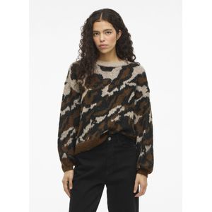 Vila - Viloma O-neck Jacquard Knit Top - Melange/pinecone - Dames