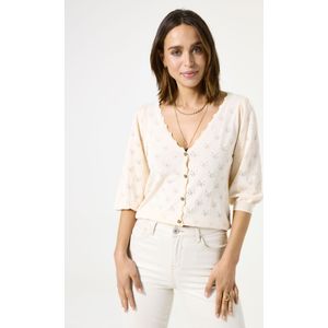 Garcia - Ladies Gilets - Ecru - V-hals - Regular Fit - 65% Viscose, 35% Polyamide