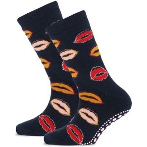 Yellow Moon antislip sokken met lippen Marine