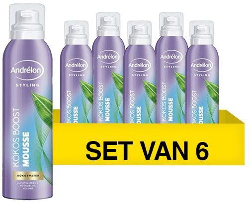 Andrélon Kokos Boost Styling Haarmousse - 6 x 200 ml - Voordeelverpakking