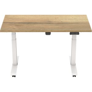 Gen.Brands Zit-sta-bureau Elektrisch Opklapbaar, 140 x 80 cm Natuur Eiken Blad Witte Poten