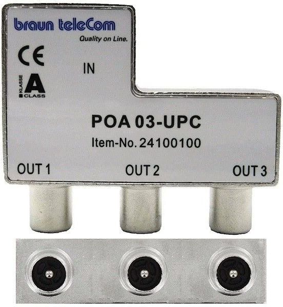 Braun Telecom TV splitter POA 03-UPC met 3 uitgangen - 6 dB / 5-2000 MHz (Horizon Box)