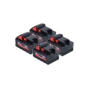 4- Pack Milwaukee M18 HB5.5 High Output accu's (18 V, 5.5 Ah, origineel)