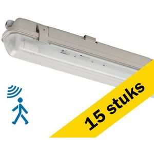 Aanbieding: 15x LED TL armatuur met sensor 60 cm | incl. TL buis | 4000K | 1100 lumen | IP65 | 7.5W