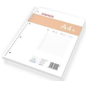 Staples Spiraalblok A4+, Geruit 5 mm, 4 Gaats, 80 vel (10 blokken x 80 vellen) - Wit