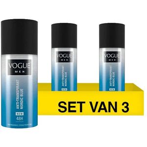 Aanbieding: 3x Vogue Men deodorant spray - Nordic Blue (150 ml)