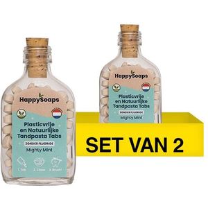 HappySoaps Tandpasta Tabs | Mighty mint | Zonder fluoride (2 flessen - 124 tabs)