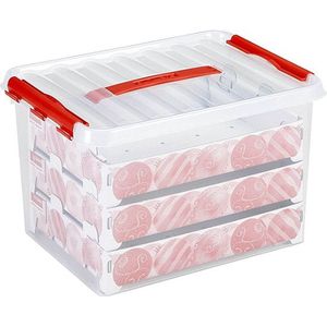 Q-line Kerstballen Opbergbox 22L - Trays voor 60 kerstballen - Transparant/rood