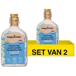 HappySoaps Tandpasta Tabs | Spearmint | Met fluoride (2 flessen - 124 tabs)