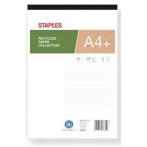 Staples Schrijfblok A4+, Gerecycled, Gelinieerd