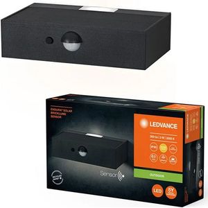 Ledvance Solar Wandlamp met sensor | Rechthoek | 3000K | IP65 | Donkergrijs | 3W