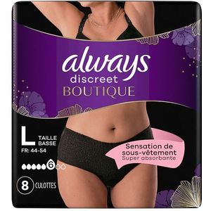 Always Discreet Boutique Broekjes Lage Taille Zwart Large (8 stuks)