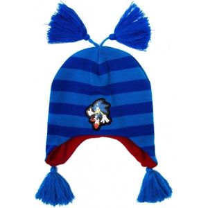 Sonic Blue Striped Beanie With Poms