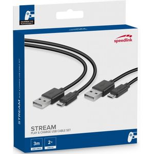 Speedlink Stream Play + Charge Cable Set (Zwart)