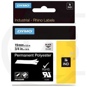 Dymo 622290 IND Rhino tape permanent polyester zwart op transparant 19 mm (origineel)