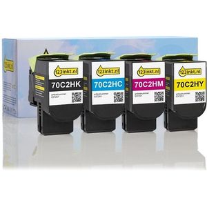 Toner Lexmark aanbieding: 70C2HK0, C0, M0, Y0 zwart + 3 kleuren (123inkt huismerk)