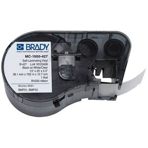 Brady MC-1500-427 tape gelamineerd vinyl zwart op wit/transparant 38,1 mm x 7,62 m x 12,7 mm (origineel)