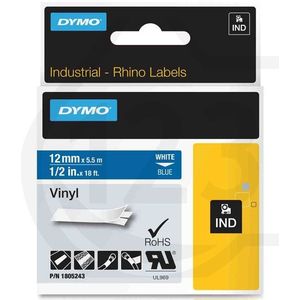 Dymo 1805243 IND Rhino tape vinyl wit op blauw 12 mm (origineel)