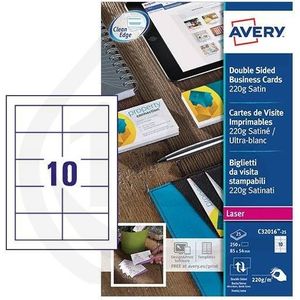 Avery Zweckform C32016-10 visitekaarten satijn wit 85 x 54 mm (100 stuks)
