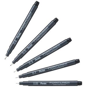 Set Pentel Pointliner S20P fineliner zwart (0,05 - 0,8 mm) 5 stuks