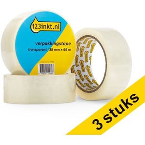 123inkt verpakkingstape transparant 38 mm x 66 m (3 rollen)
