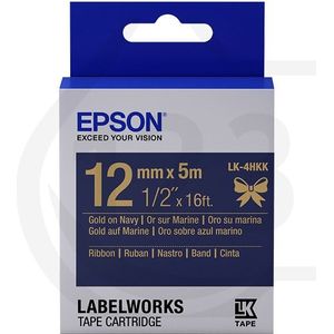 Epson LK-4HKK satijnlint tape goud op marineblauw 12 mm (origineel)
