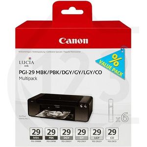 Inktcartridge Canon PGI-29 multipack MBK/PBK/DGY/GY/LGY/CO (origineel), zwart