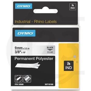 Dymo S0718160 / 18508DMO IND Rhino tape permanent polyester zwart op transparant 9 mm (origineel)