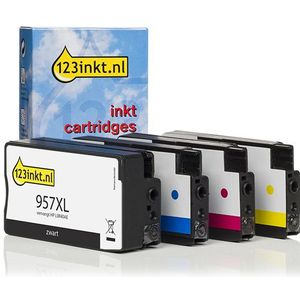 Inktpatroon 123inkt huismerk vervangt HP 957XL + 953XL multipack zwart/cyaan/magenta/geel