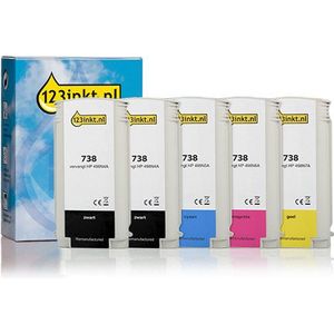 Inktpatroon 123inkt huismerk vervangt HP 738 multipack 2x zwart + 3 kleuren