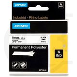 Dymo S0718240 / 18482 IND Rhino tape permanent polyester zwart op wit 9 mm (origineel)