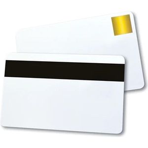 Magicard CR80 pvc kaarten wit met gouden HoloPatch-zegel en magneetstrip (500 stuks)