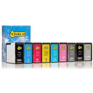 Inktpatroon Epson aanbieding: T850-serie 4x zwart + 5 kleuren (123inkt huismerk)