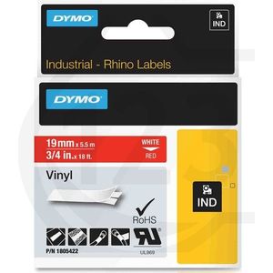 Dymo 1805422 IND Rhino tape vinyl wit op rood 19 mm (origineel)