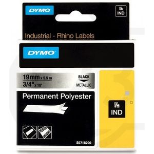 Dymo S0718200 / 18487 IND Rhino tape permanent polyester zwart op metallic 19 mm (origineel)