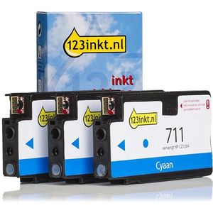 Inktpatroon 123inkt huismerk vervangt HP 711 (CZ134A) multipack cyaan 3 stuks