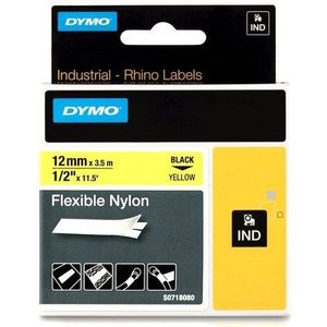 Dymo S0718080 / 18490 IND Rhino tape flexibel nylon zwart op geel 12 mm (origineel)