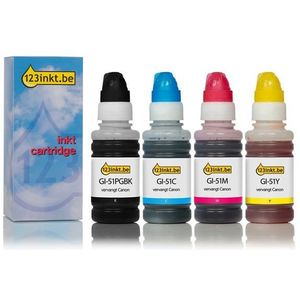 Inktpatroon Canon GI-51 aanbieding zwart + 3 kleur (123inkt huismerk)