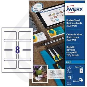 Avery Zweckform C32015-25 visitekaarten mat wit 85 x 54 mm (200 stuks)