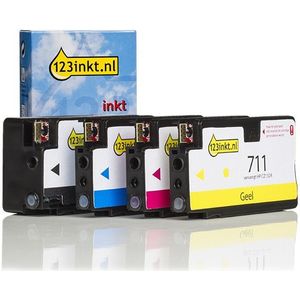 Inktpatroon 123inkt huismerk vervangt HP 711 multipack zwart/cyaan/magenta/geel