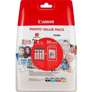 Canon CLI-581XL 4-pack met fotopapier (Transport schade) zwart en kleur (2052C004) - Inktcartridge - Origineel Hoge Capaciteit