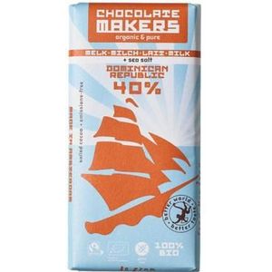 Chocolatemakers Reep tres hombres 40% melk zeezout fairtrade bio 80g