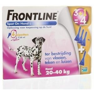 Frontline Spot on 3 + 1 hond L 20-40kg vlo en teek 4st