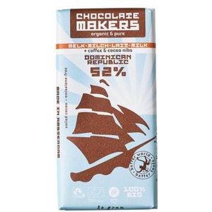 Chocolatemakers Reep tres hombres 52% melk cacaonibs & koffie bio 80g