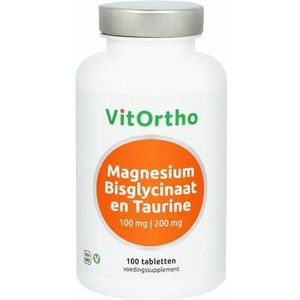 Vitortho Magnesium bisglycinaat 100 mg en taurine 200 mg 100tb