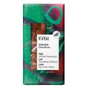 Vivani Chocolade melk met hele hazelnoten bio 100g