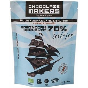 Chocolatemakers Zeiltjes puur 70% met cacaonibs & zeezout bio 100g